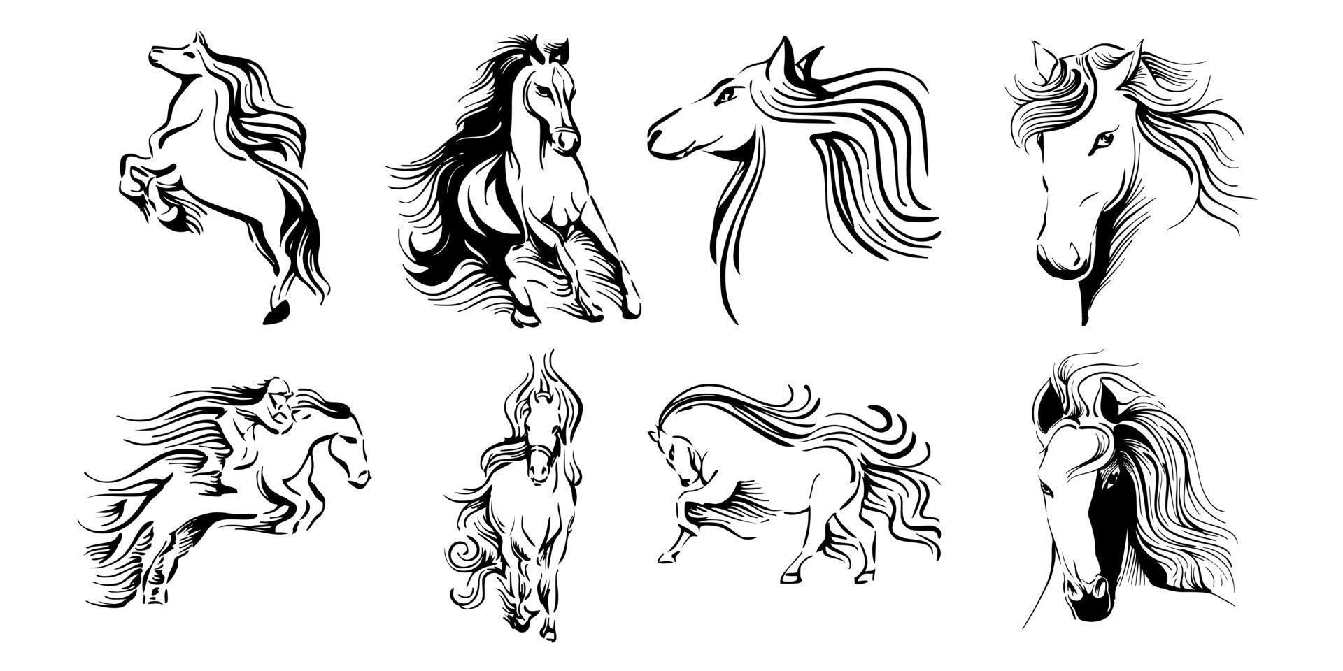design de clipart gráfico de coleção de conjunto de vetores de cavalo