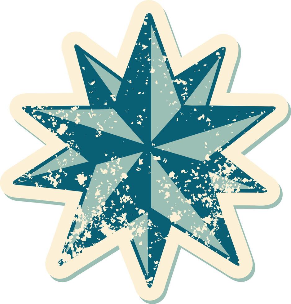 imagem icônica do estilo de tatuagem de adesivo angustiado de uma estrela vetor