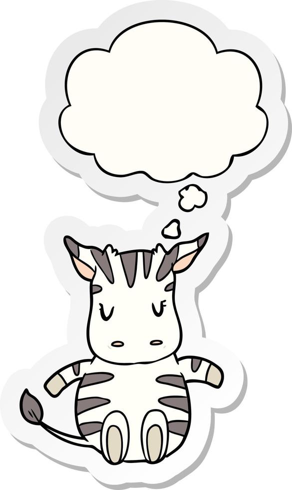 zebra de desenho animado e balão de pensamento como um adesivo impresso vetor