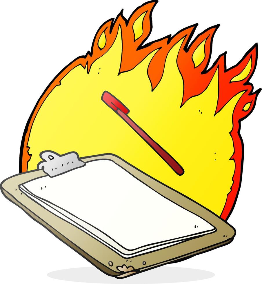 placa de clipe de desenho animado desenhada à mão livre em chamas vetor