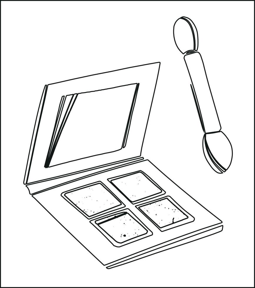 ilustração em vetor de uma paleta de sombra com um pincel. bela ilustração em preto e branco em um estilo linear. Produto de beleza.