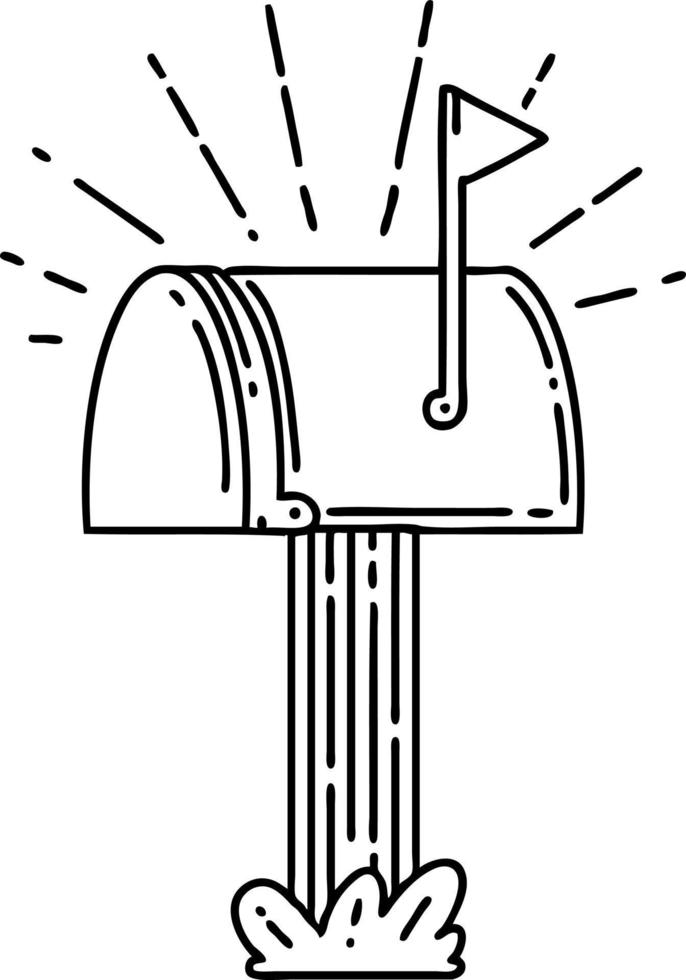 ilustração de uma caixa de correio fechada tradicional estilo tatuagem de trabalho de linha preta vetor