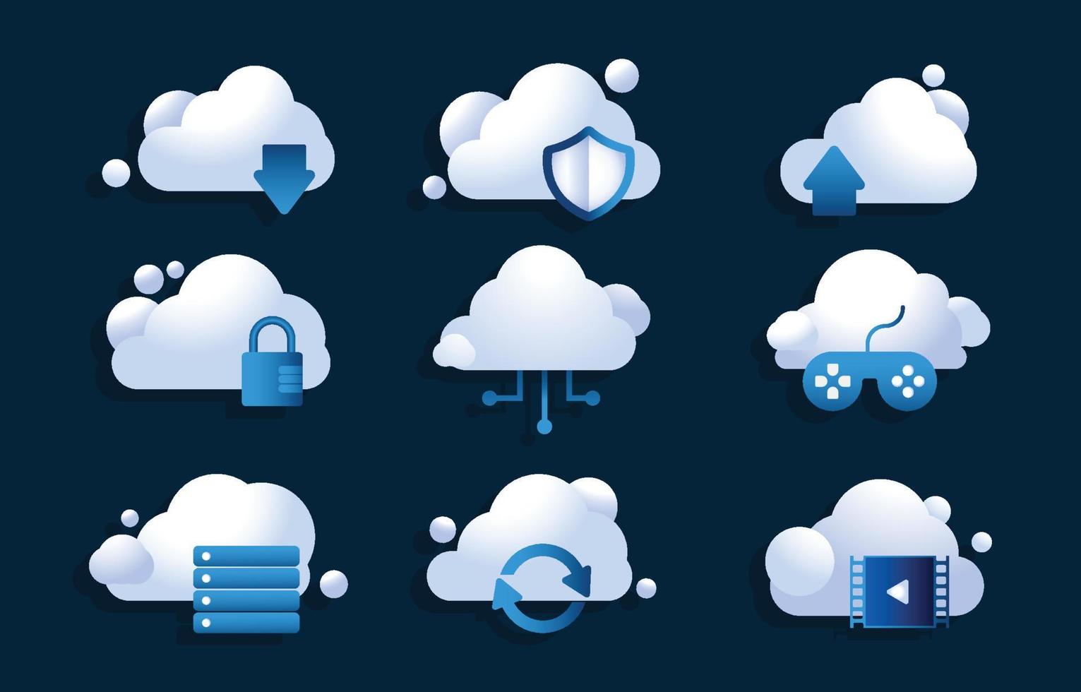 conjunto de ícones de computação em nuvem vetor