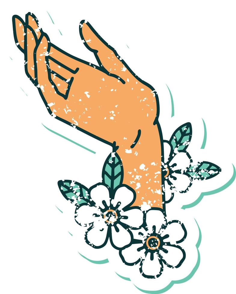 imagem icônica do estilo de tatuagem de adesivo angustiado de uma mão vetor