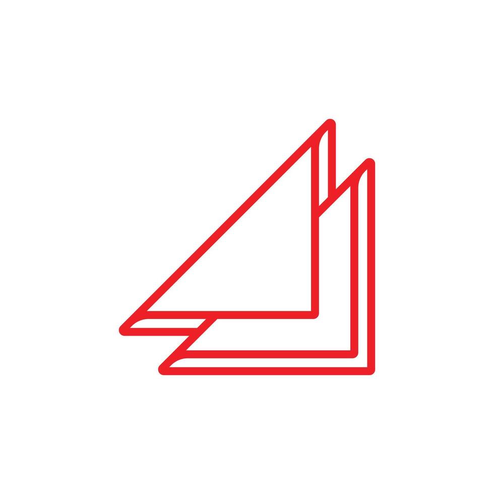 ícone de arte linha guardanapo dobrado vetor eps10 vermelho isolado no fundo branco. símbolo de contorno de guardanapo de papel triangular em um estilo moderno simples e moderno para o design do seu site, logotipo e aplicativo móvel