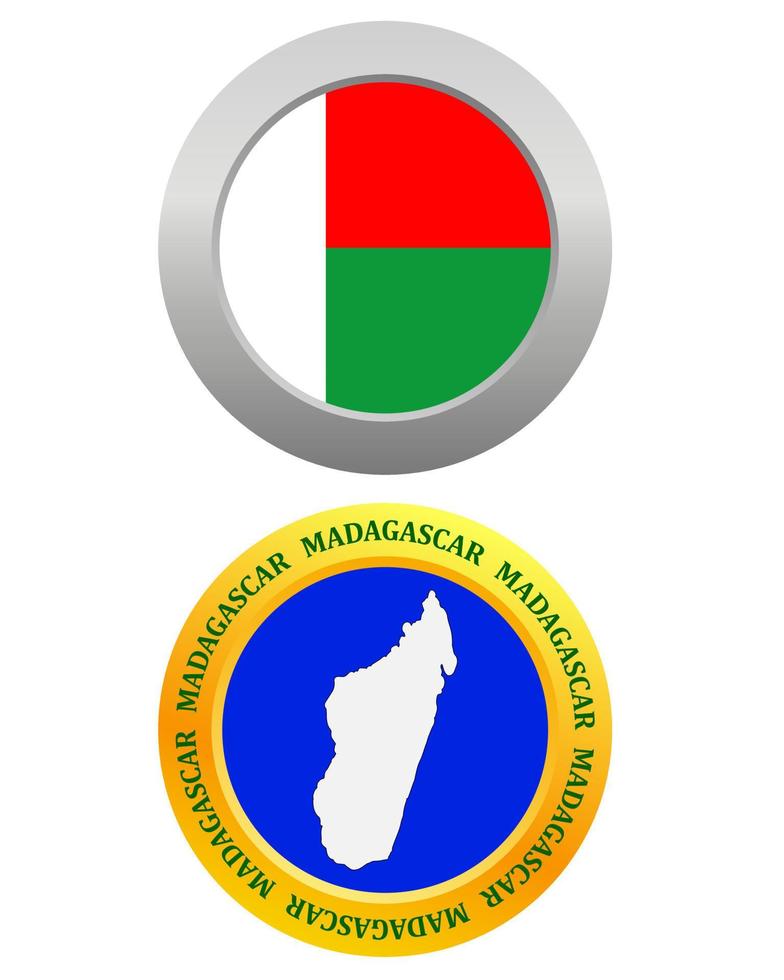 botão como uma bandeira de madagascar símbolo e mapa em um fundo branco vetor