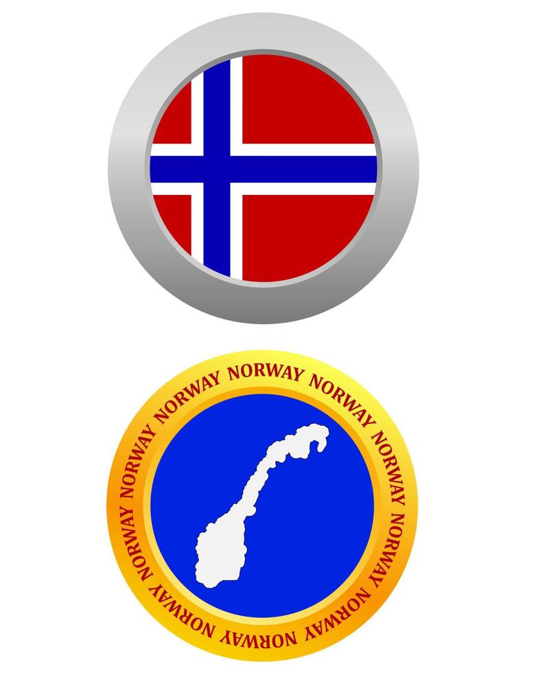 botão como um símbolo bandeira da Noruega e mapa em um fundo branco vetor
