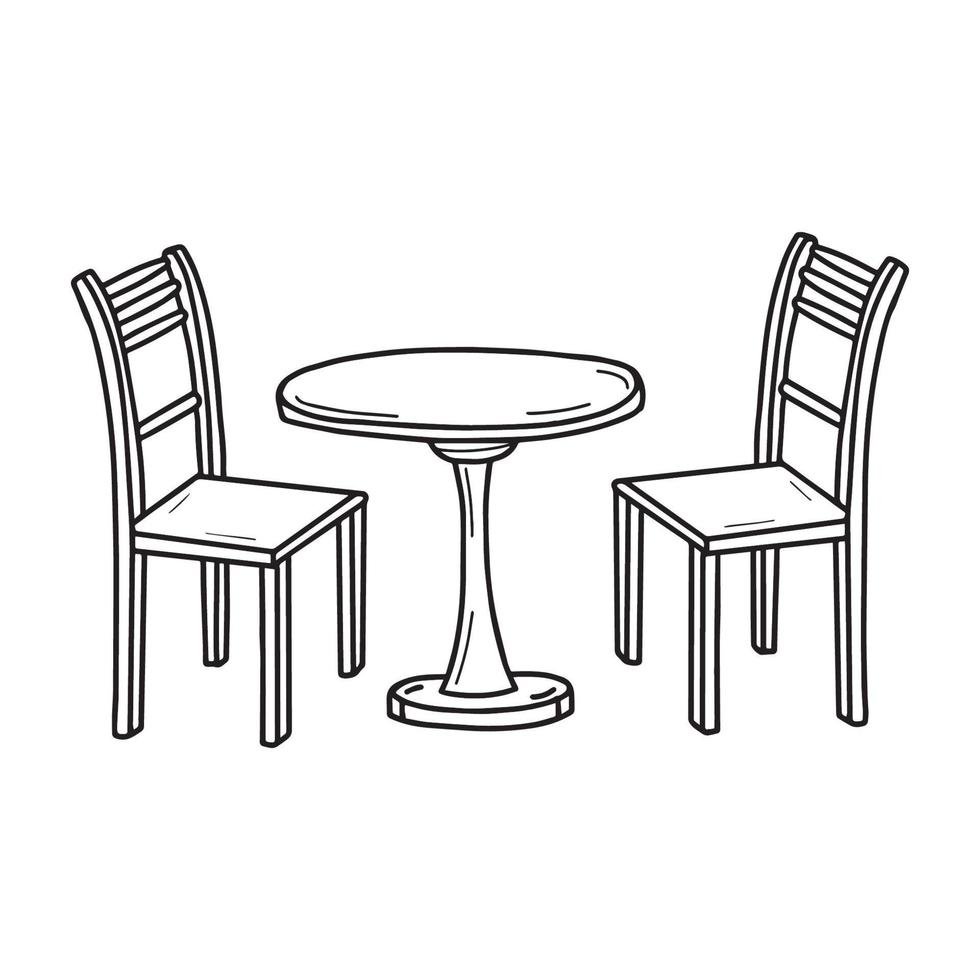 móveis de restaurante, mesa de jantar da moda e cadeiras definir ícone de doodle de contorno desenhado à mão. projeto plano. ilustração de esboço vetorial para impressão, gráfico móvel e infográficos vetor