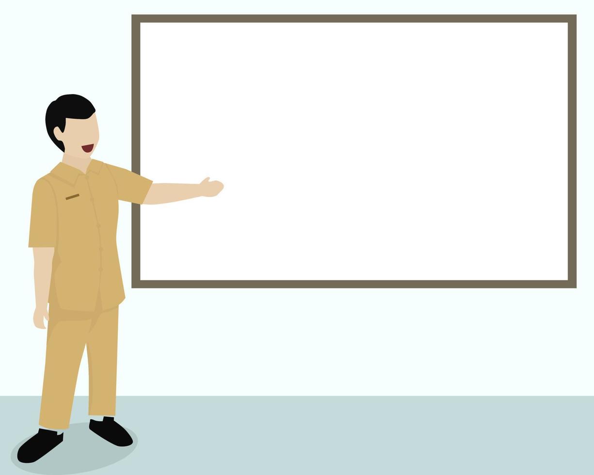 professor do sexo masculino indonésia ensinando na frente do quadro branco vetor