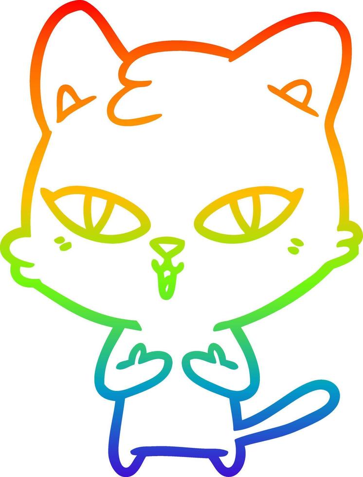 desenho de linha de gradiente de arco-íris gato de desenho animado vetor