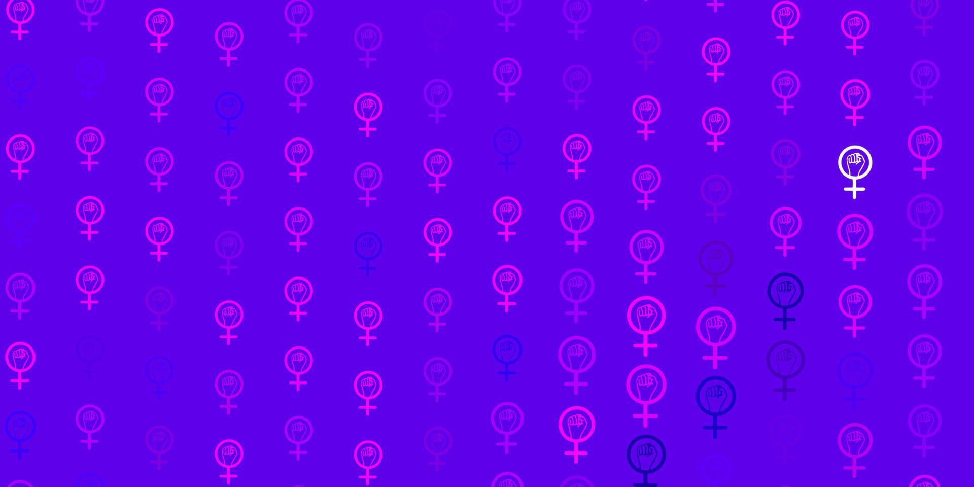 pano de fundo vector roxo claro com símbolos de poder das mulheres.