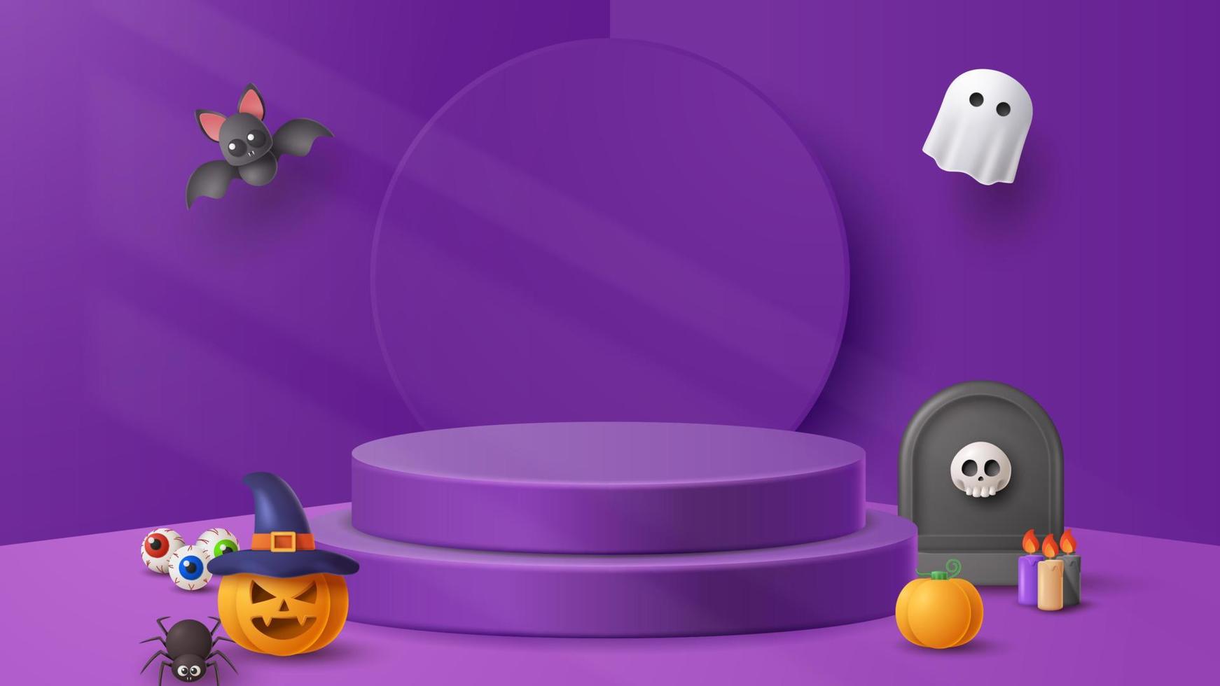 fundo de decoração de pódio de exibição de halloween com ornamento assustador. ilustração vetorial 3d vetor