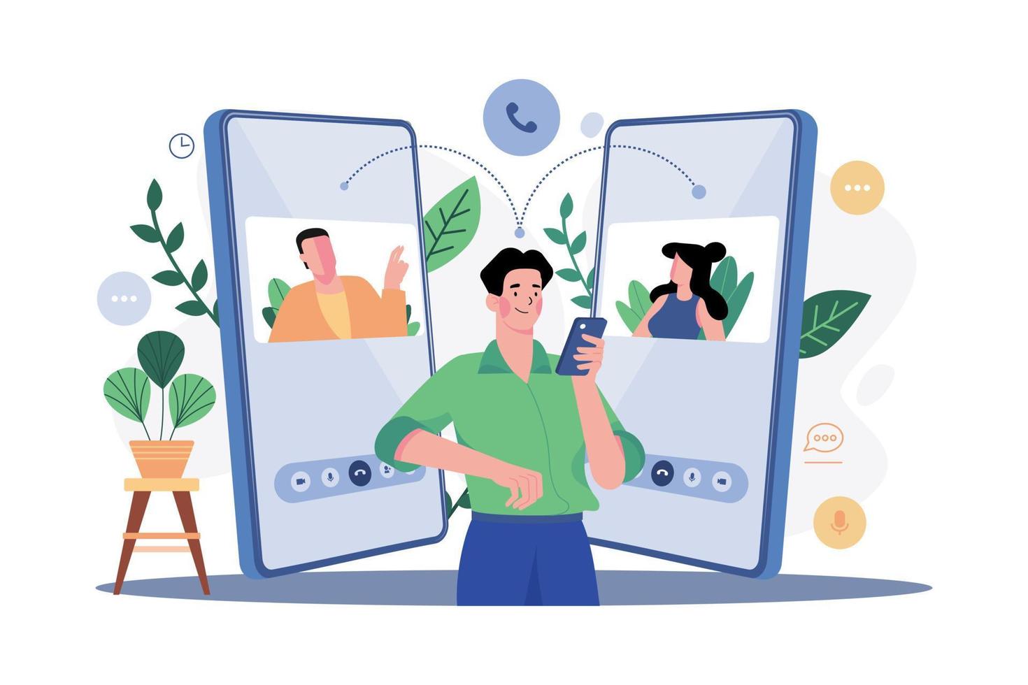 amigos conversando juntos nas mídias sociais em smartphones. vetor