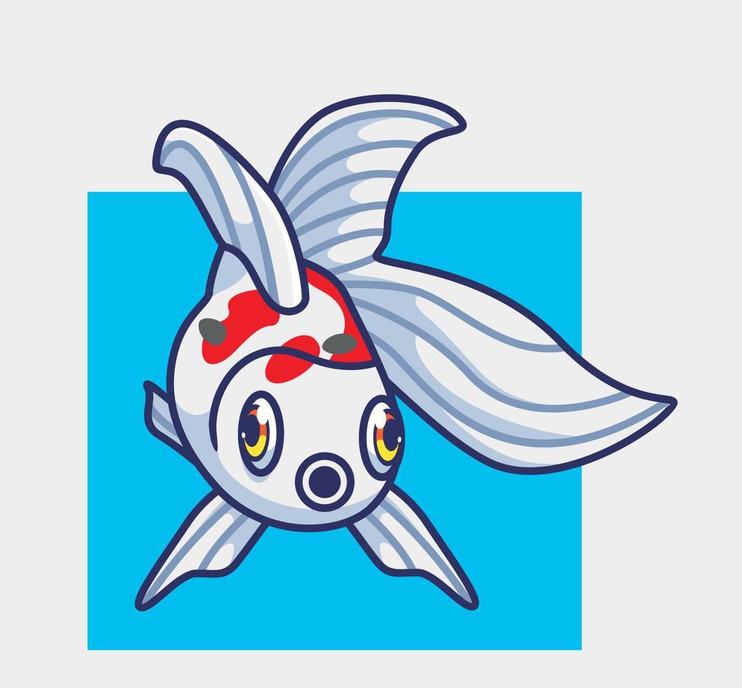 lindo peixe dourado branco. ilustração animal isolada dos desenhos animados. vetor de logotipo premium de design de ícone de adesivo de estilo simples. personagem mascote