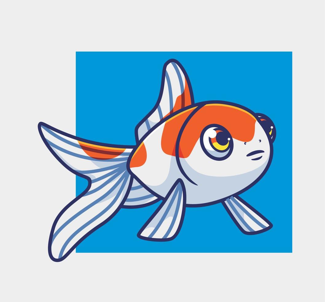 peixe dourado bonito jovem branco. ilustração animal isolada dos desenhos animados. vetor de logotipo premium de design de ícone de adesivo de estilo simples. personagem mascote