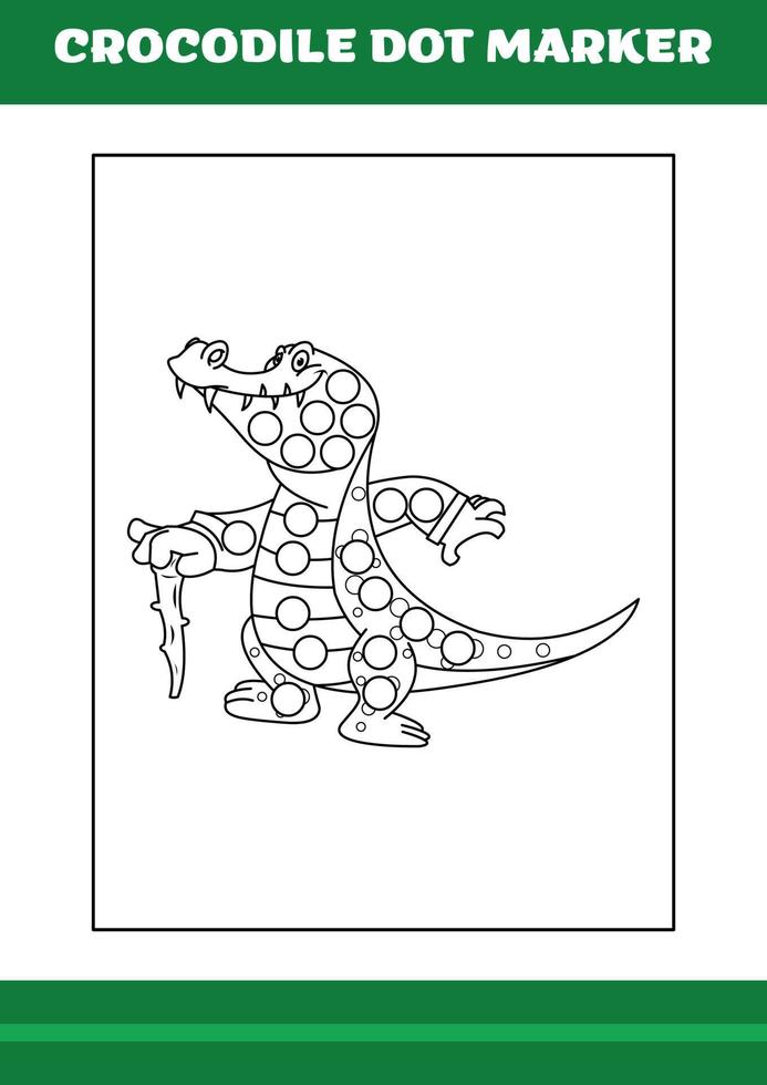 marcador de ponto de educação para crianças. desenho de marcador de ponto de crocodilo para colorir para crianças vetor