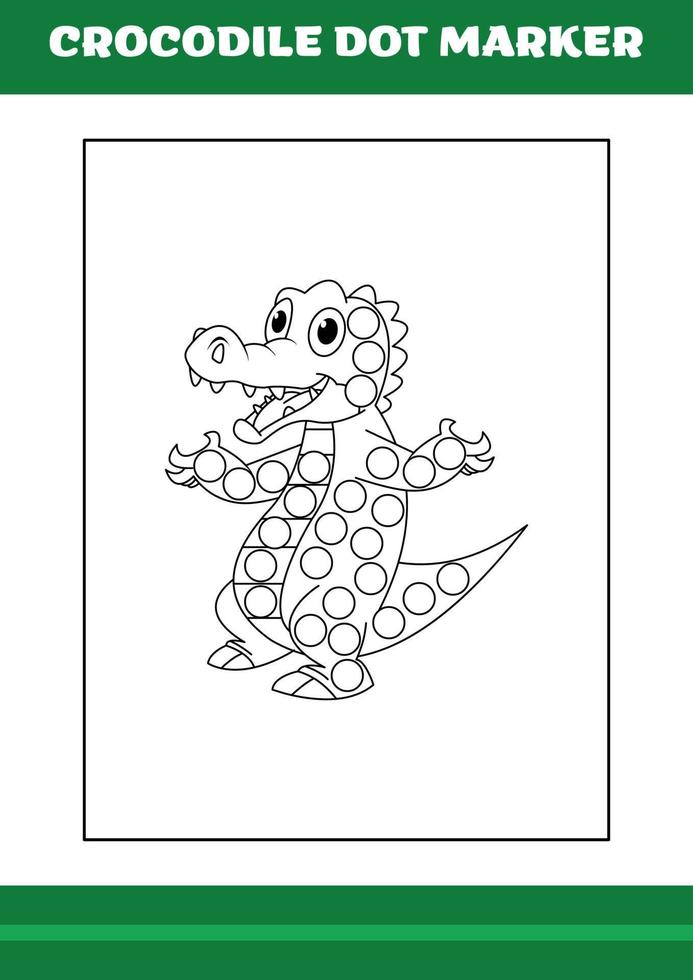 marcador de ponto de educação para crianças. desenho de marcador de ponto de crocodilo para colorir para crianças vetor