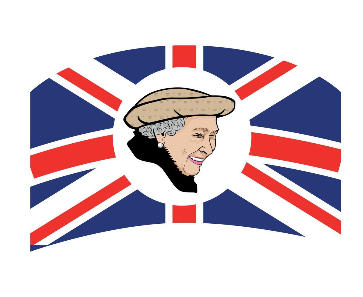 retrato de rosto de rainha elizabeth com emblema de bandeira do reino unido britânico europa nacional ilustração vetorial elemento de design abstrato vetor