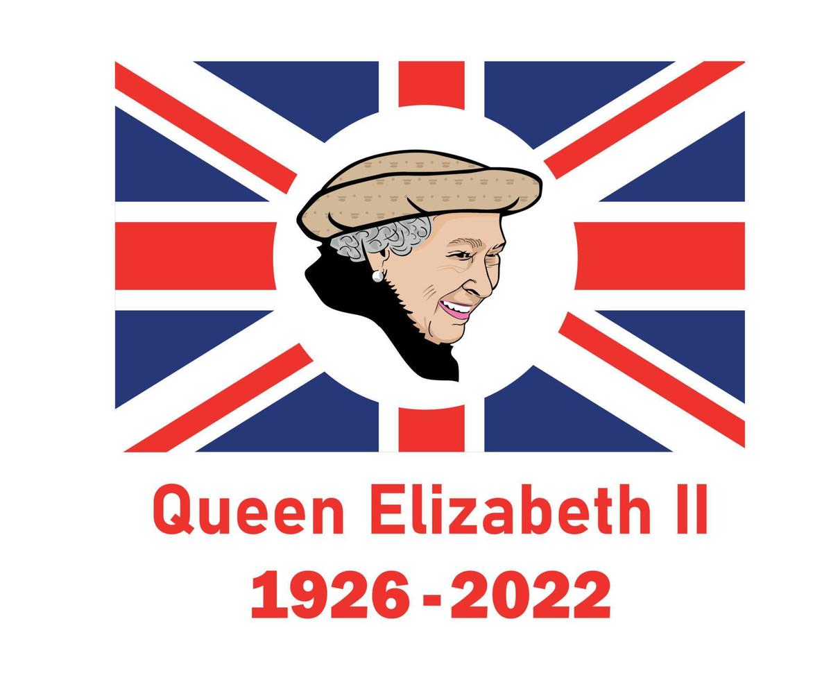 rainha elizabeth rosto retrato 1926 2022 vermelho com britânico reino unido bandeira nacional europa emblema símbolo ícone ilustração vetorial elemento de design abstrato vetor