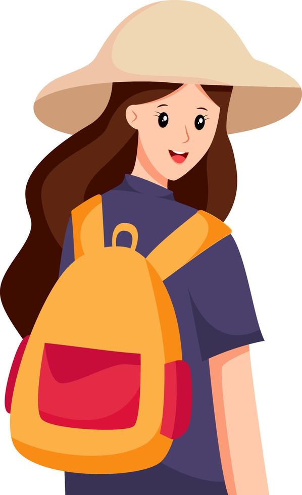 garota viajando com ilustração de design de personagens de mochila vetor
