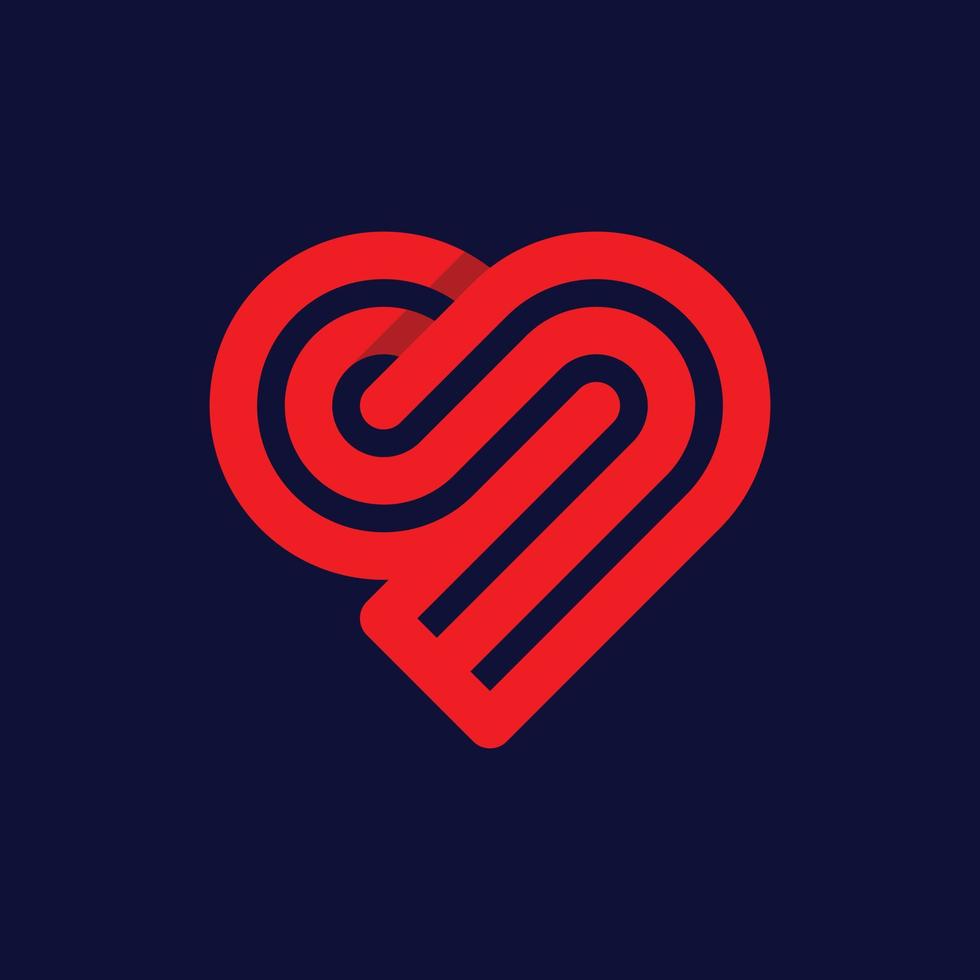 logotipo moderno criativo da linha de amor da letra s vetor