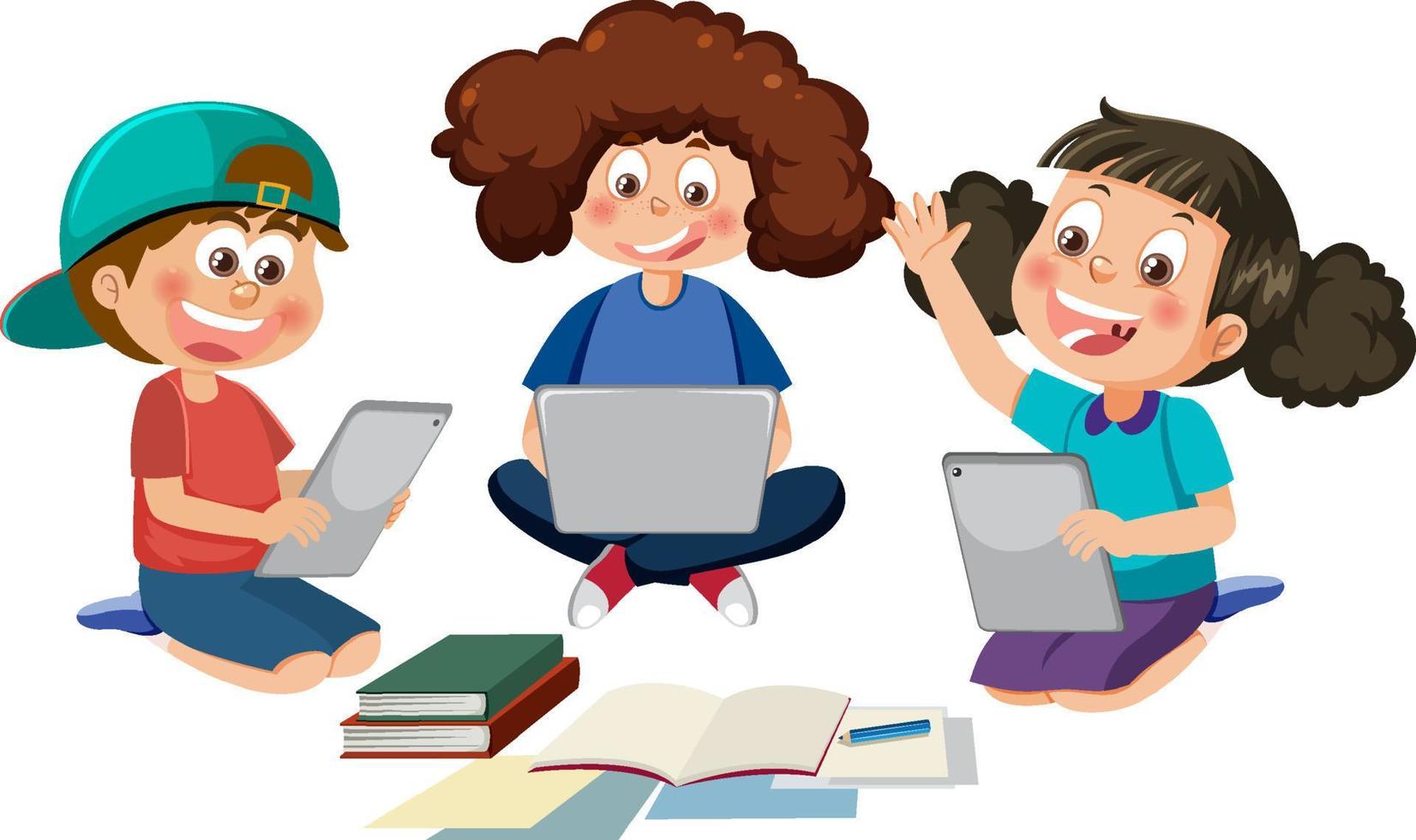 crianças usando tablets para aprender online vetor