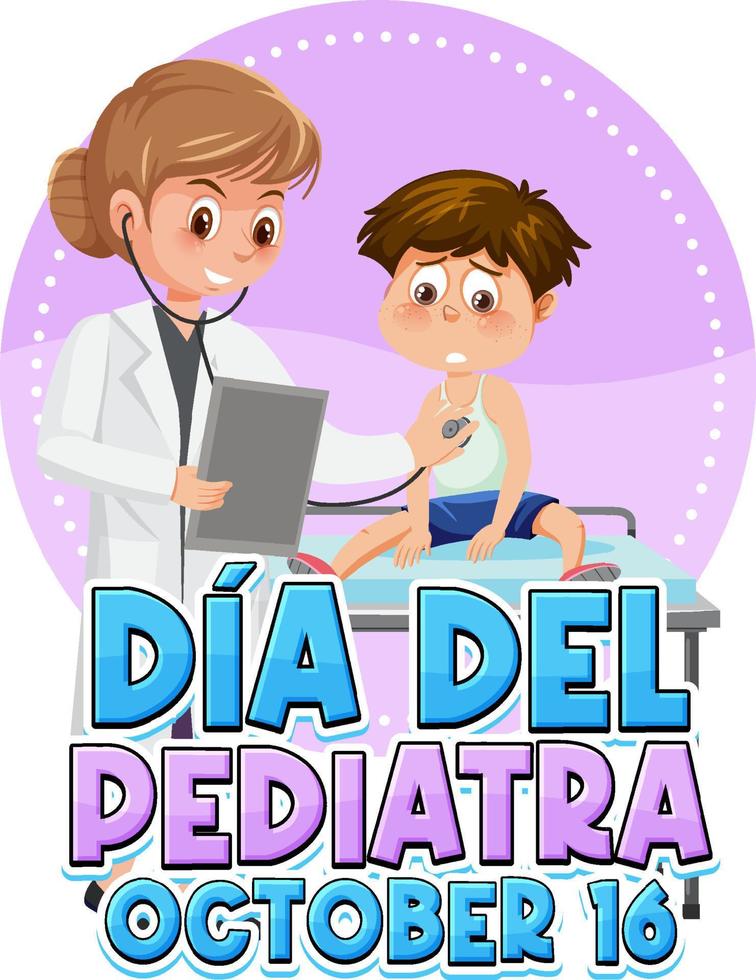 dia del pediatra texto com personagem de desenho animado vetor