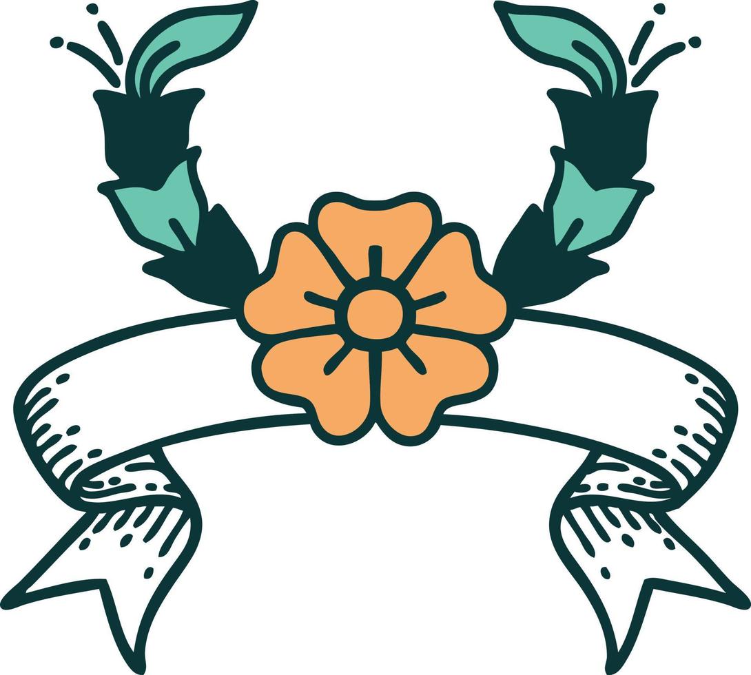 tatuagem tradicional com banner de uma flor decorativa vetor