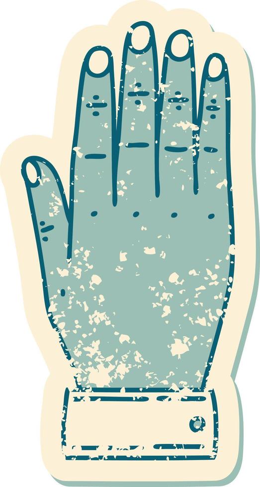 imagem icônica do estilo de tatuagem de adesivo angustiado de uma mão vetor