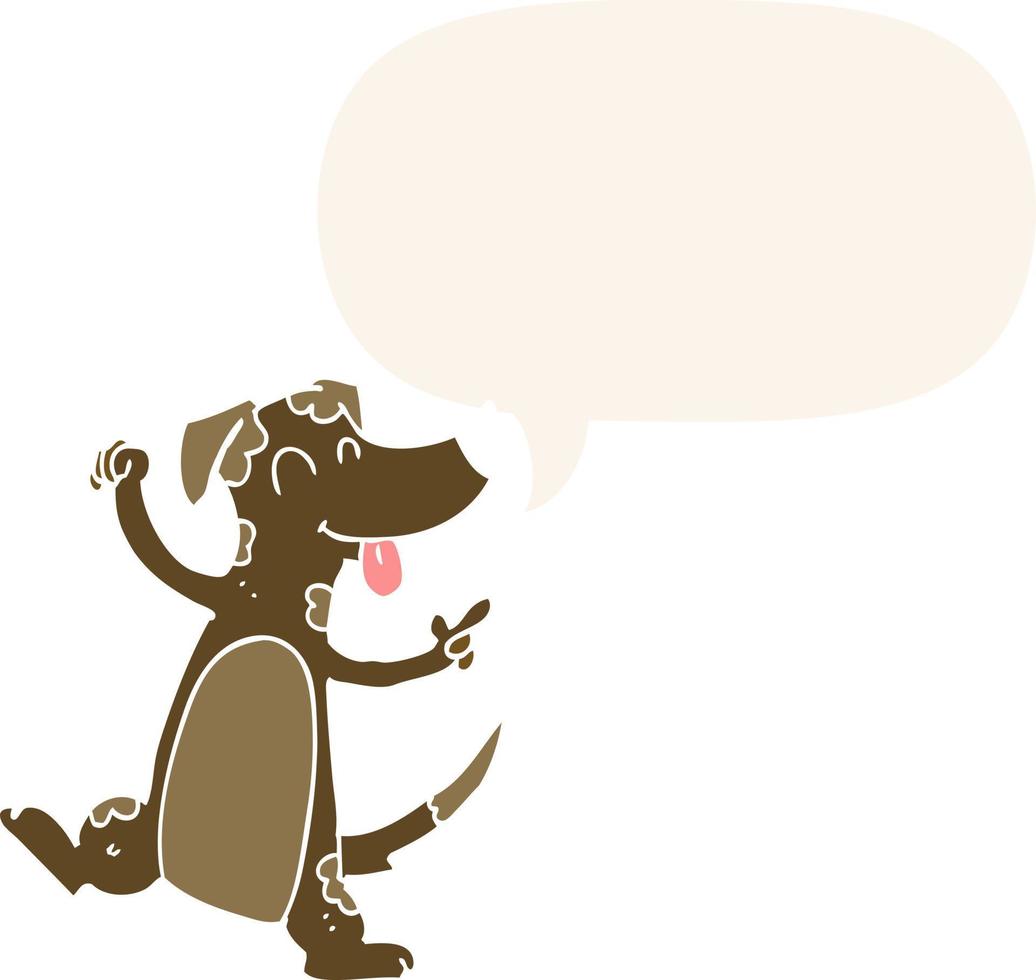 cão dançando dos desenhos animados e bolha de fala em estilo retrô vetor