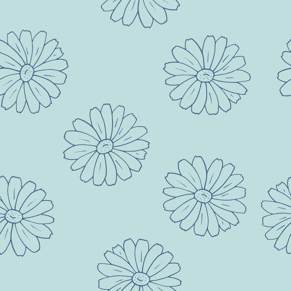 flores sem costura padrão desenhado à mão em estilo doodle. fundo de camomila para papel de parede, têxtil, papel de embrulho, papel digital vetor