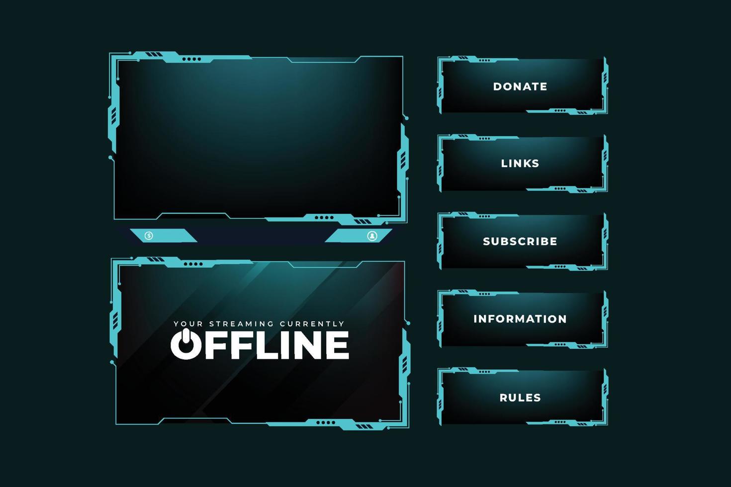 sobreposição de jogos online e decoração de interface de tela. vetor de design de painel de tela de transmissão ao vivo com formas abstratas. design de sobreposição de streaming on-line para jogadores com cor azul brilhante.