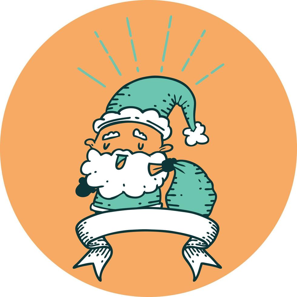 ícone de um personagem de natal de papai noel estilo tatuagem com saco vetor