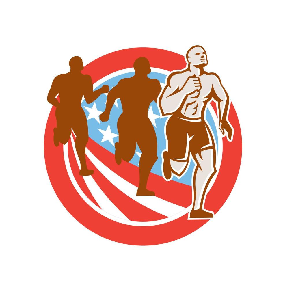 corredores de crossfit americanos bandeira dos eua círculo retrô vetor