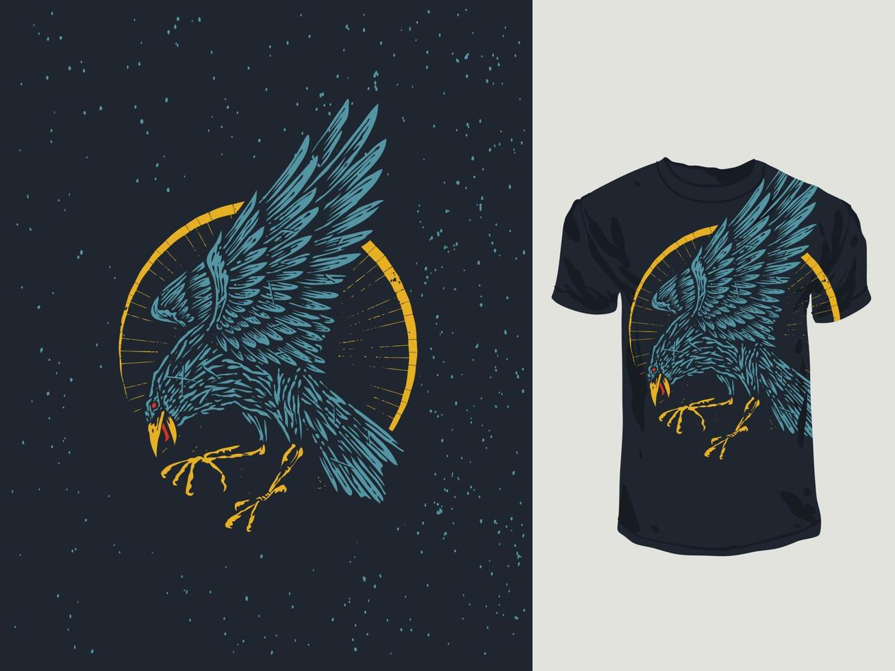o design de t-shirt de estilo vintage raven fly high vetor