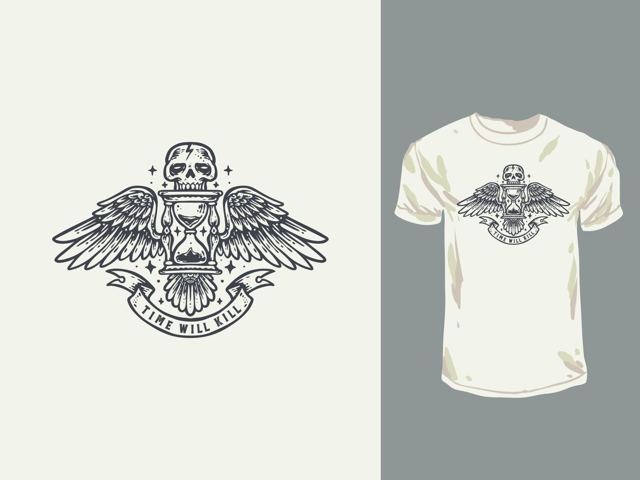 a areia do tempo e design de camiseta vintage de caveira vetor