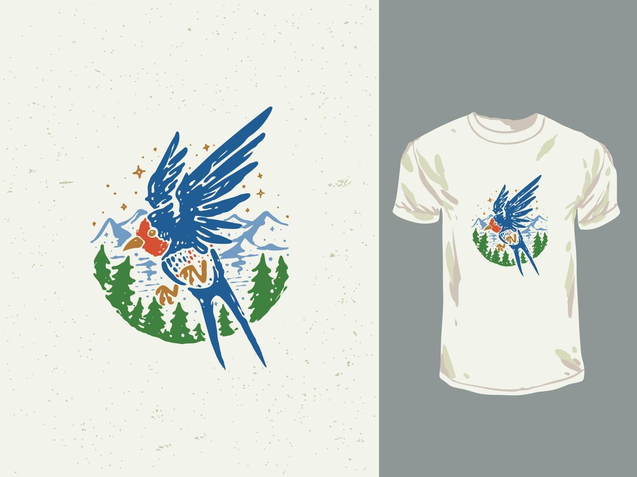 a andorinha na montanha design de t-shirt vetor