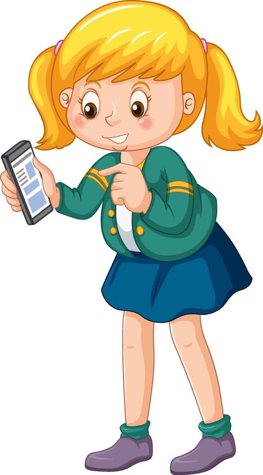 garota dos desenhos animados segurando smartphone vetor
