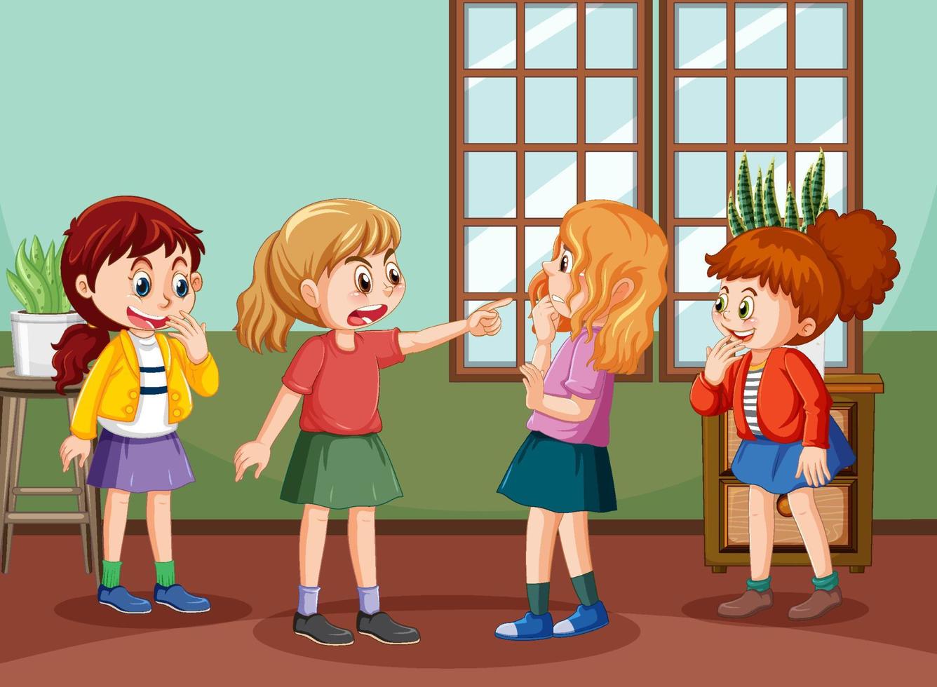 bullying escolar com personagens de desenhos animados de estudantes vetor