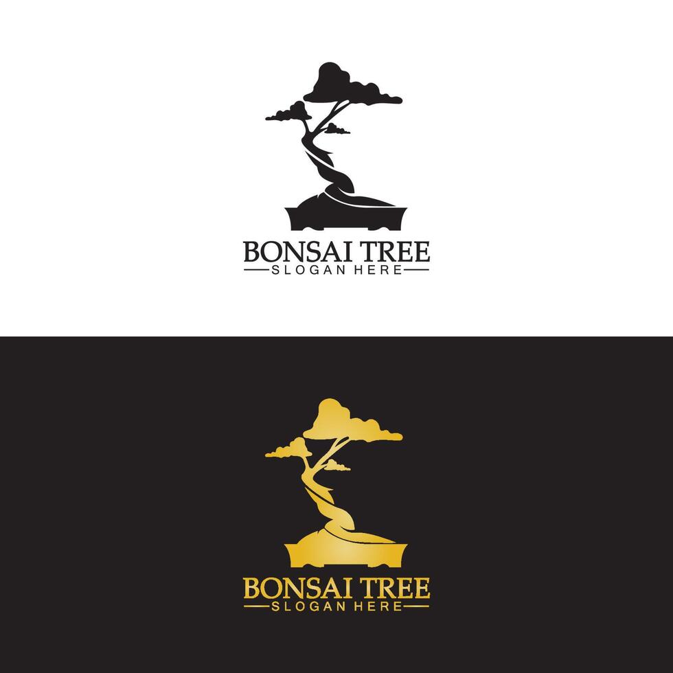 vetor de ícone de silhueta de design de logotipo bonsai