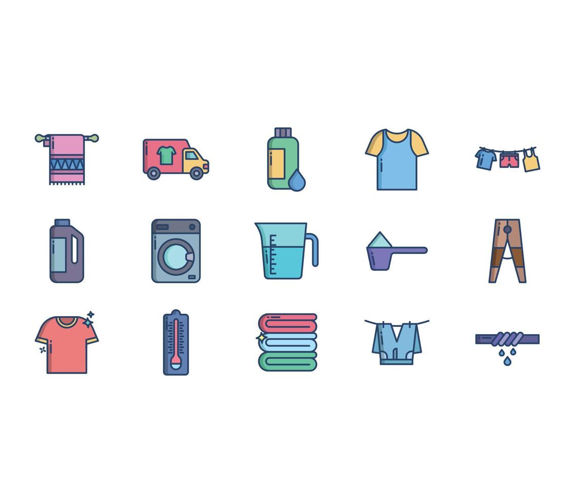 conjunto de ícones de lavanderia e lavagem de roupas vetor