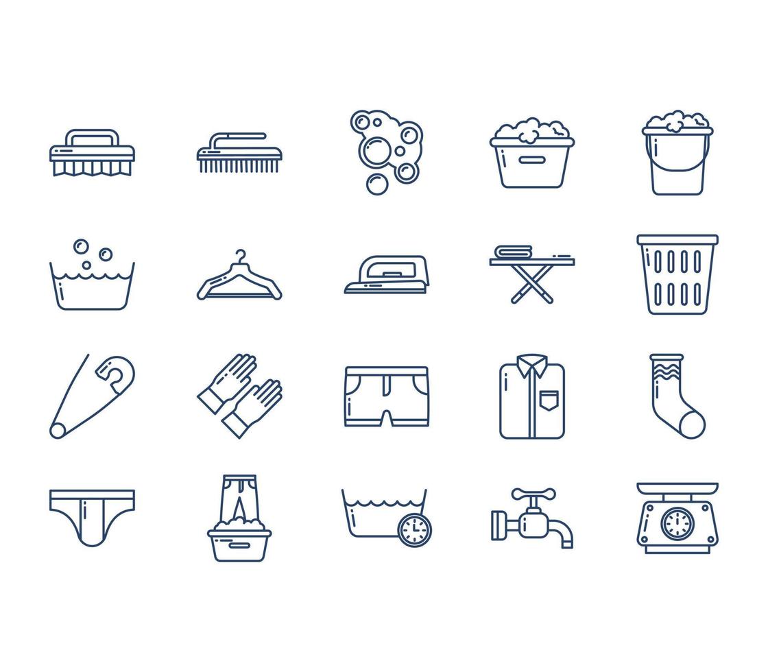 conjunto de ícones de lavanderia e lavagem de roupas vetor