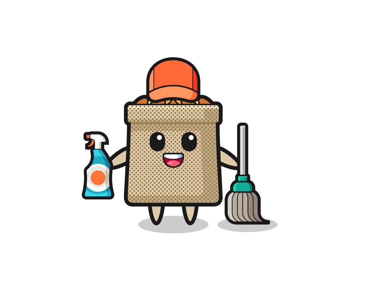 personagem de saco de trigo fofo como mascote de serviços de limpeza vetor