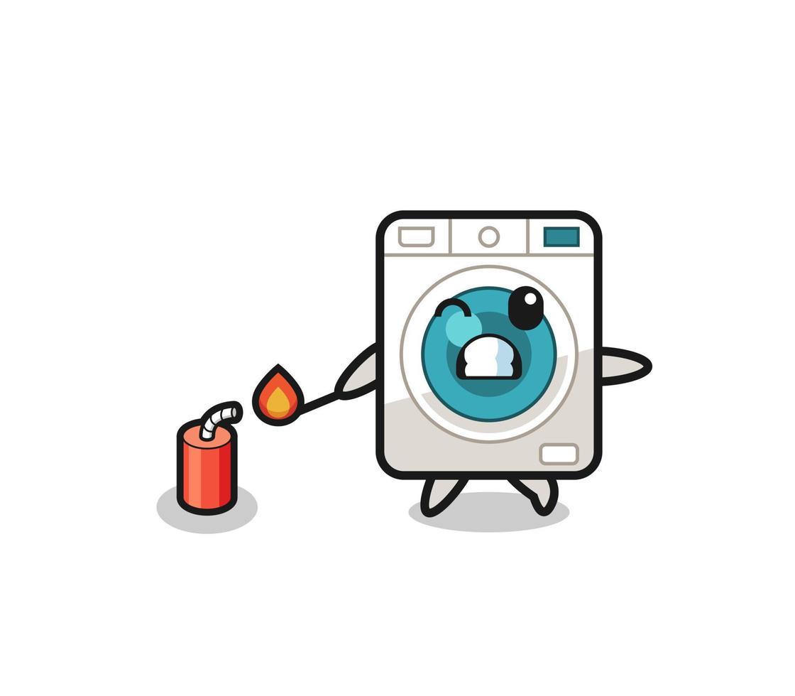 ilustração de mascote de máquina de lavar jogando fogos de artifício vetor