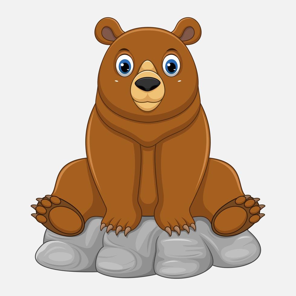 desenho de urso bebê fofo sentado na pedra vetor