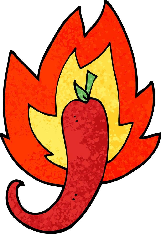 ilustração texturizada grunge cartoon red hot chili vetor