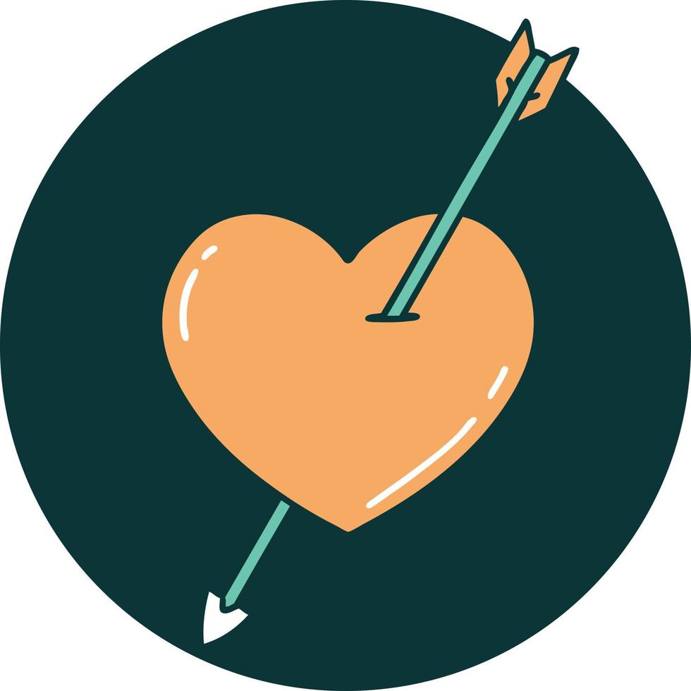 imagem de estilo de tatuagem icônica de uma flecha e coração vetor