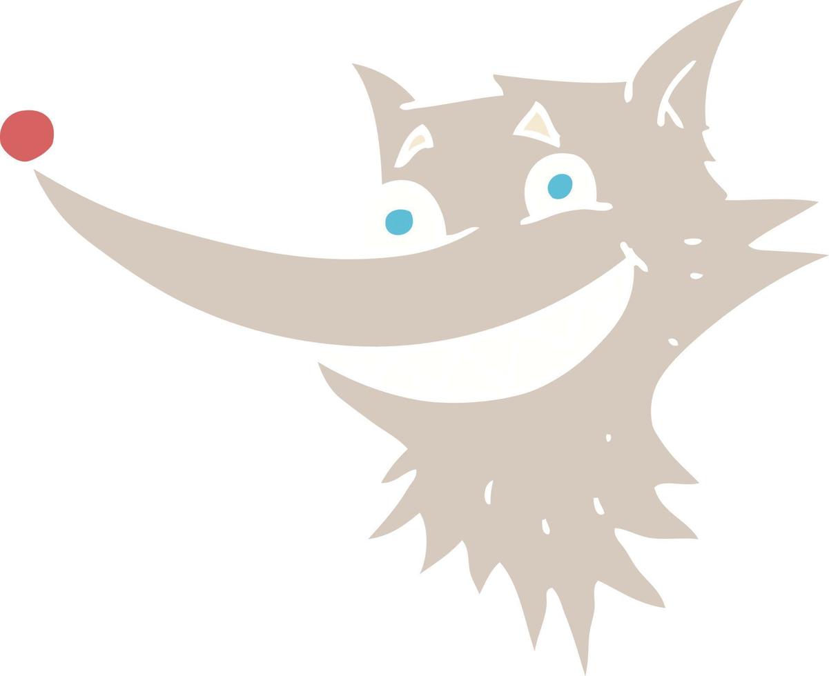 ilustração de cor plana de rosto de lobo sorridente vetor