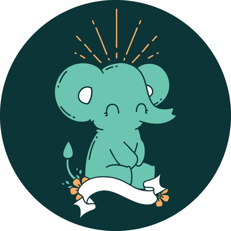 ícone de um elefante fofo estilo tatuagem vetor
