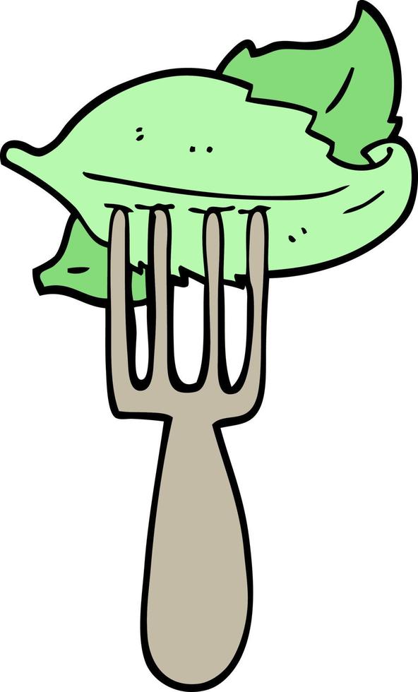 folhas de salada de desenho animado estilo doodle desenhado à mão no garfo vetor